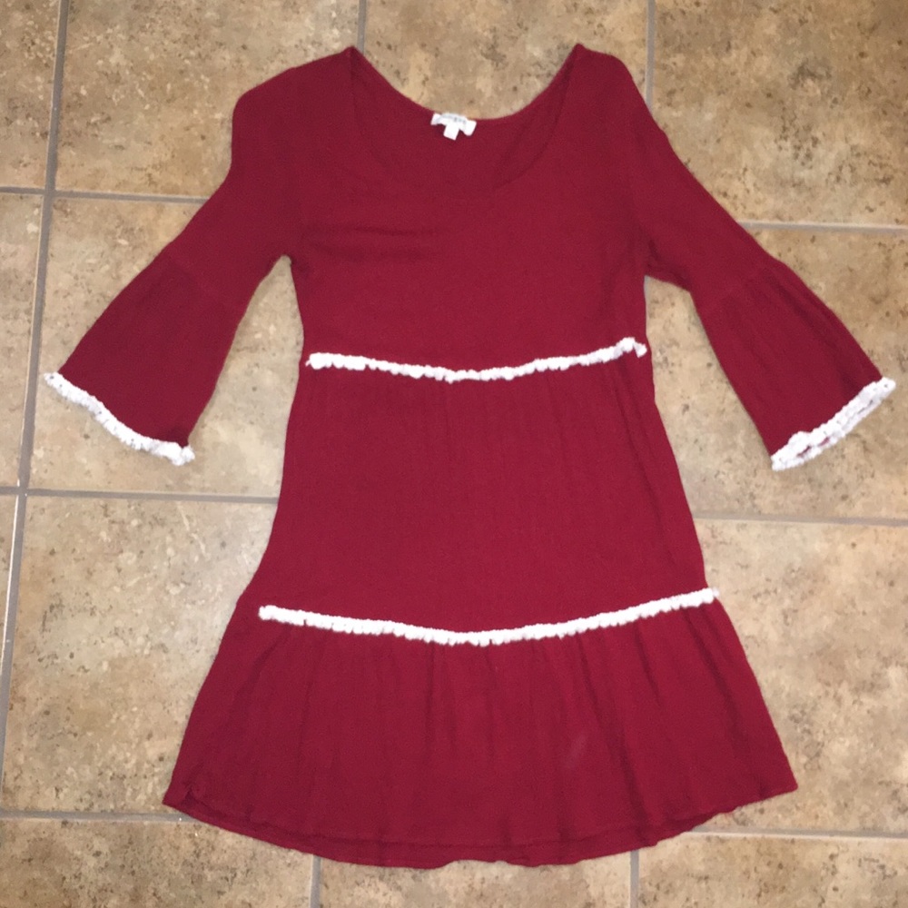 Umgee ❤️ Red Dress with White Fringe Details